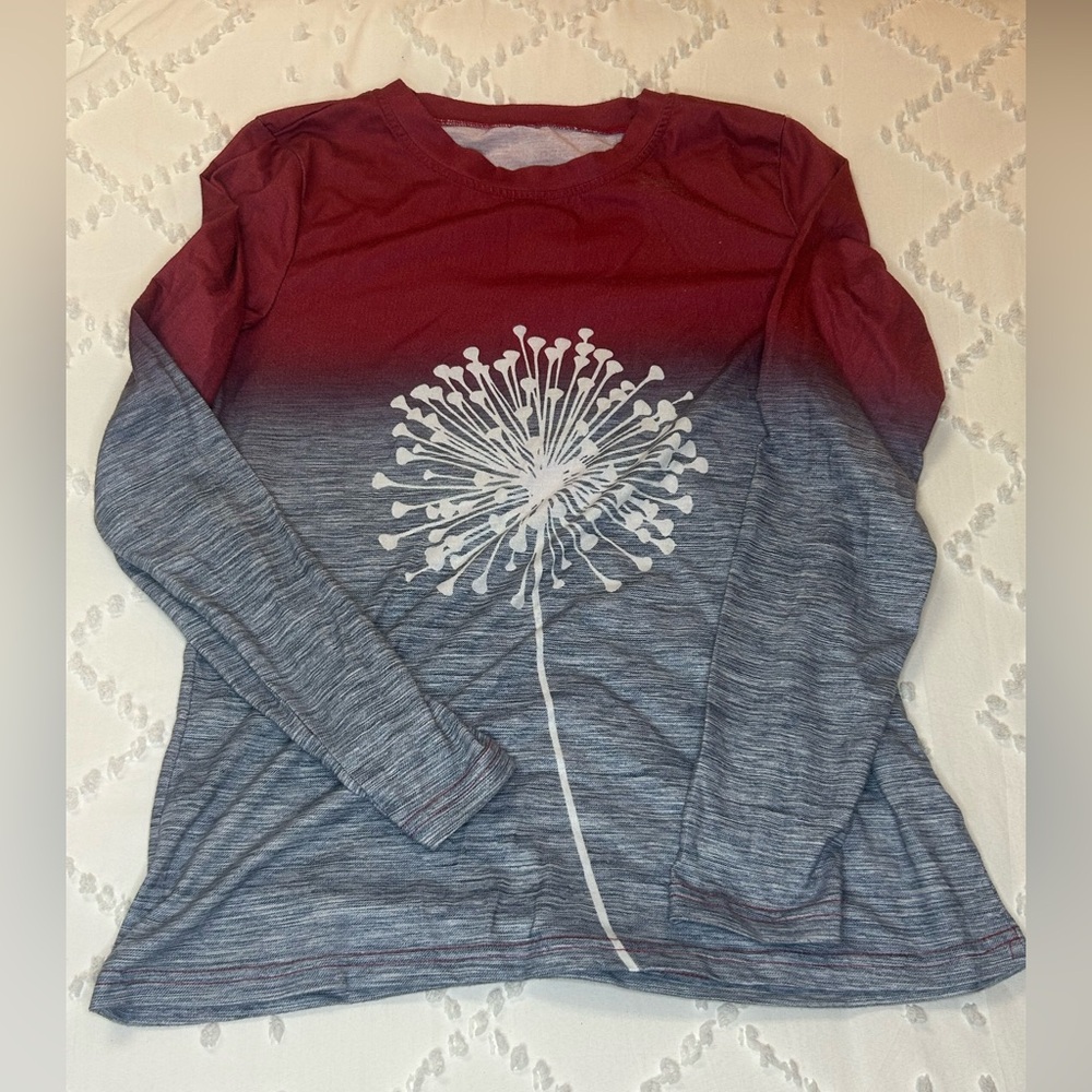 Women's Long Sleeve Ombre Top with Dandelion Print
